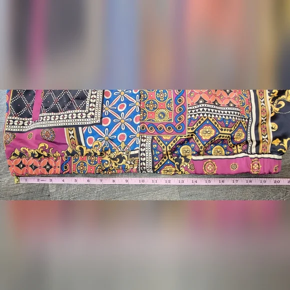 Urban Outfitters Scarf Print Bomber Jacket Mens L Multi Color Satiny Baggy ZipUp - Picture 13 of 15